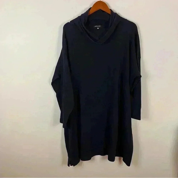 Eskandar Pima Cotton Cowl Neck Tunic Dress Womens O/S Blue Long Sleeve Lagenlook - Picture 1 of 8